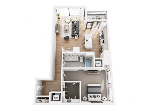 Floor plan for 1 bed, 1 bath, 1020 sqft